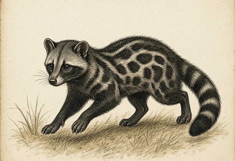Field sketch of a black civet (cầy mực)