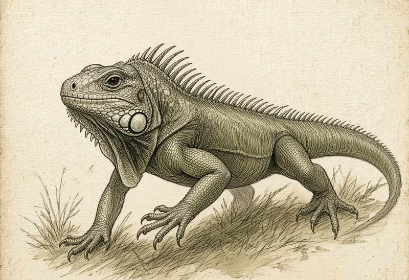 Field sketch of a green iguana (kỳ nhông xanh)