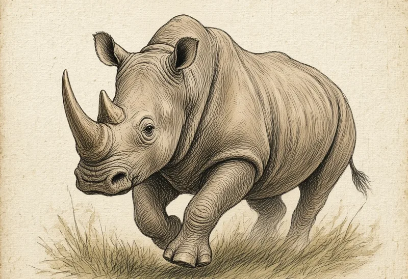Field sketch of a white rhino (tê giác trắng)