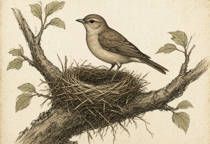 Field sketch of a nest and a mother bird (cái tổ, chim mẹ)