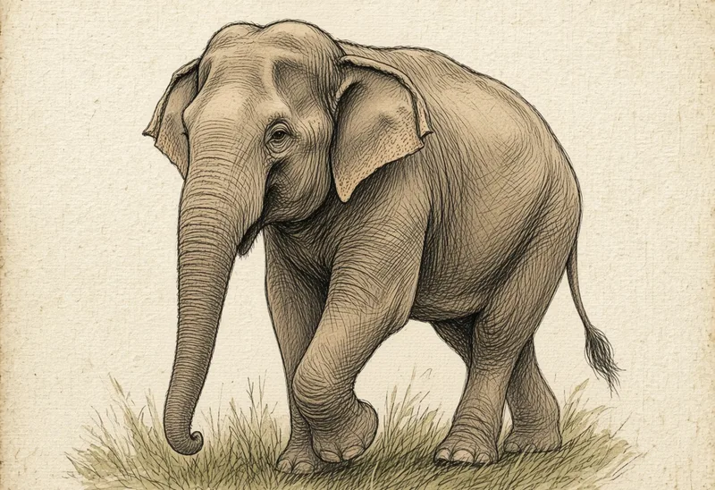 Field sketch of an elephant (con voi)